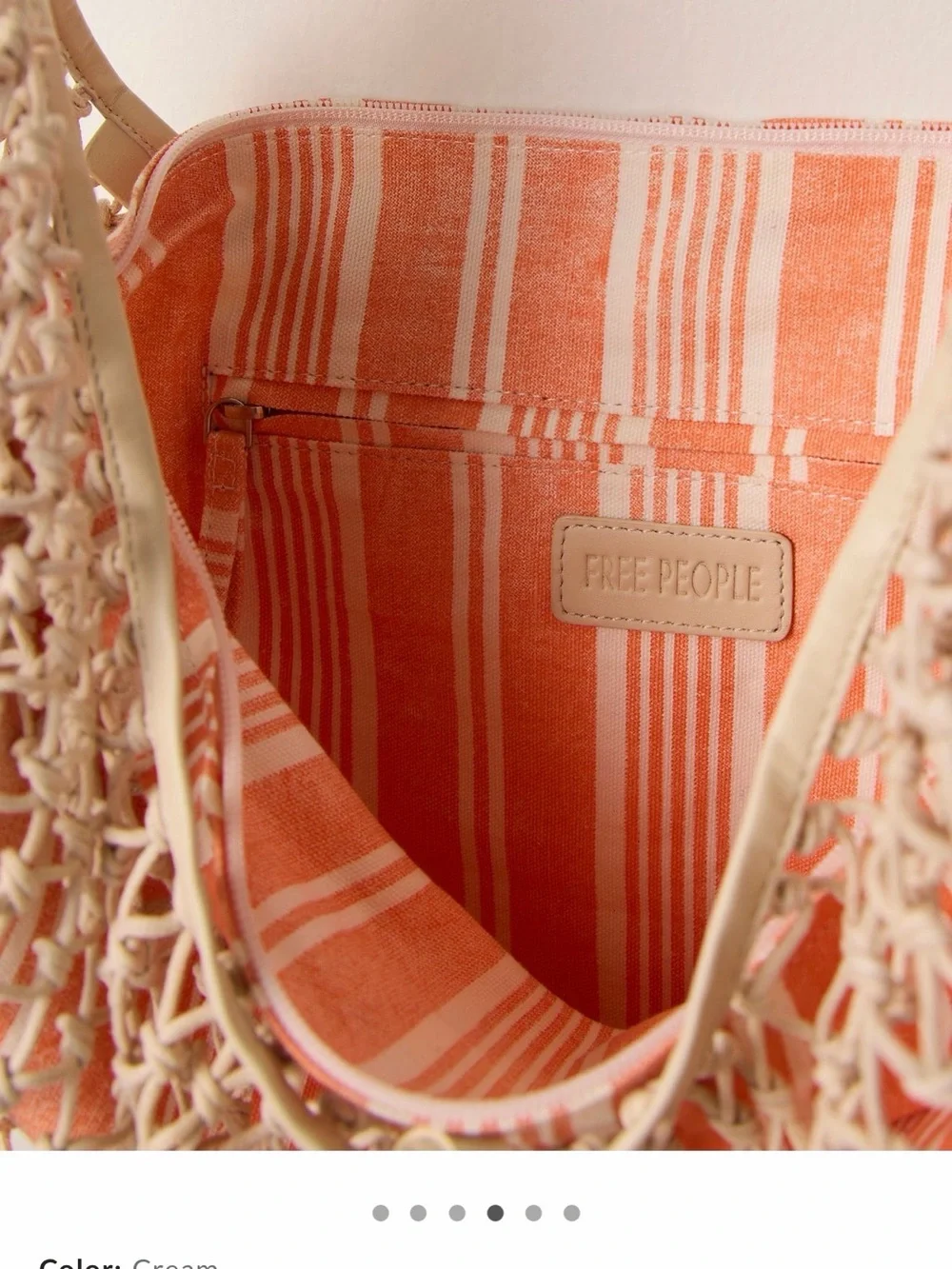 NWT new free people silver springs sling bag cream peach netting netted stripe